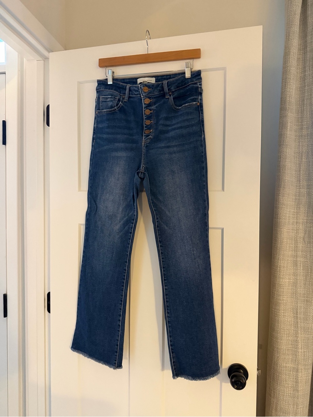 High-Rise Dark Blue Button-Fly Wide-Leg Jeans